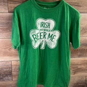 VFifthSun Unisex Tshirt “Irish you would beer me” , Size L, Green and White